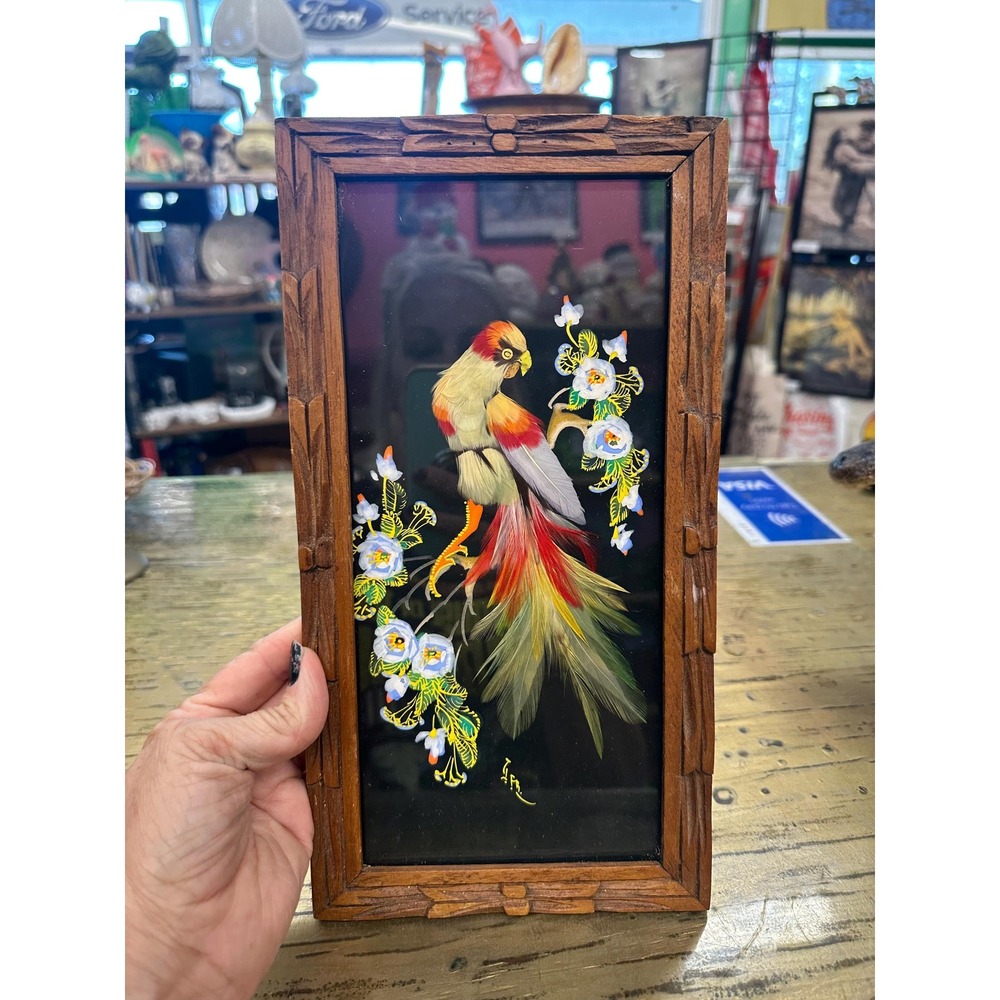 Vintage Mexican Feather Art Bird Picture